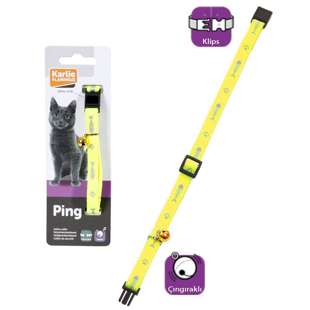 Karlie Sarı Çıngıraklı Kedi Tasması 30 Cm