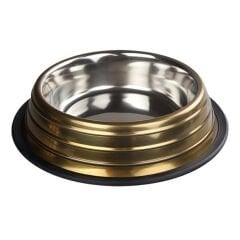 Oripet Kabartma Çizgili Gold Çelik Mama Kabı 24Oz-17cm