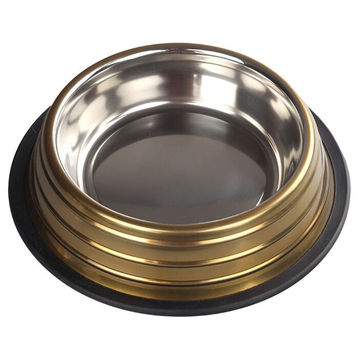 Oripet Kabartma Çizgili Gold Çelik Mama Kabı 32 Oz-18cm