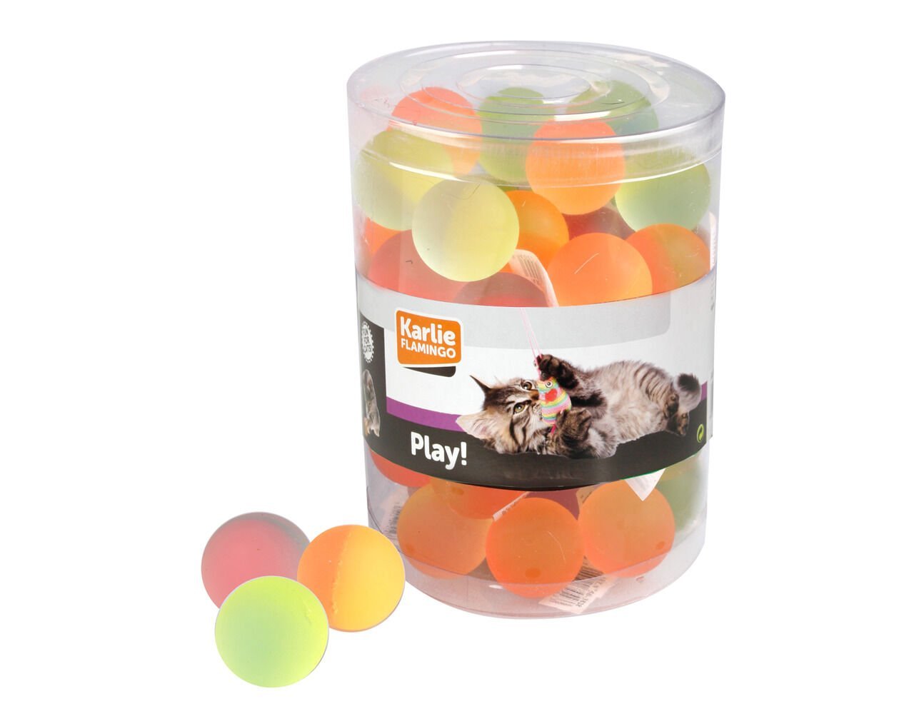 Karlie Zıplayan Top 3.5cm Karışık Renkli Kedi Oyun Topu 60 lı