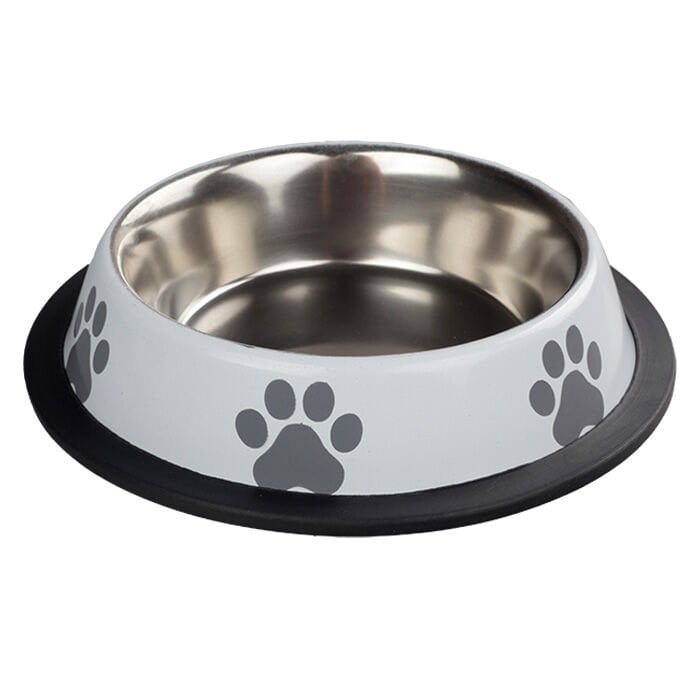 Oripet Pati Baskılı Beyaz Çelik Mama Kabı 32 Oz 18 cm