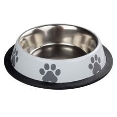 Oripet Pati Baskılı Beyaz Çelik Mama Kabı 32 Oz 18 cm