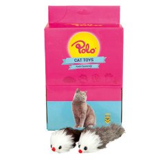 Polo Tüylü Kırmızı Burun Fare Kedi Oyuncağı 17 cm 24 lü