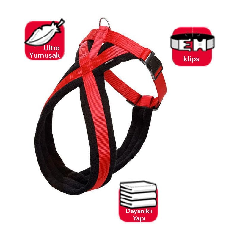 Karlie Kırmızı - Siyah Yumuşak Göğüs Tasması 58 - 70 Cm