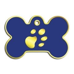 Dalis Pet Tag - Kemik Şeklinde Altın Kaplama  Büyük Köpek Künyesi Lacivert