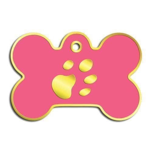 Dalis Pet Tag Kemik Şeklinde Altın Kaplama Büyük Köpek Künyesi Pembe
