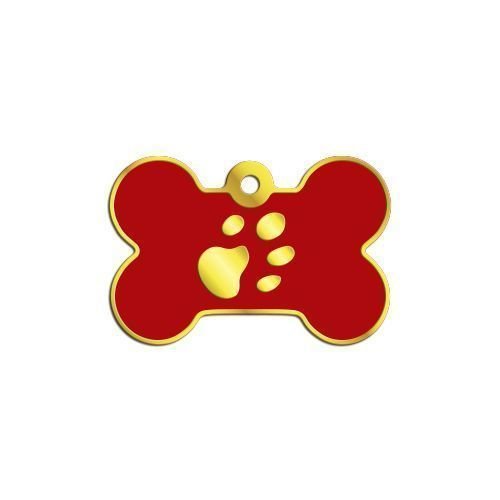 Dalis Pet Tag - Kemik Şeklinde Altın Kaplama  Küçük Köpek Künyesi Kırmızı