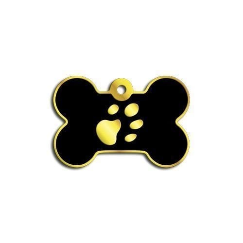 Dalis Pet Tag Kemik Şeklinde 24 Ayar Altın Kaplama Küçük Köpek Künyesi Siyah