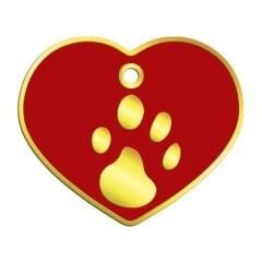 Dalis Pet Tag - Kalp Şeklinde 24 Ayar Altın Kaplama  Büyük Köpek Künyesi (Kırmızı)