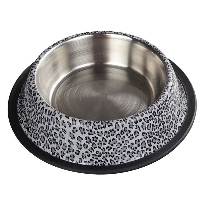 Oripet Beyaz Leopar Desen Çelik Mama Kabı 32 Oz 18 cm