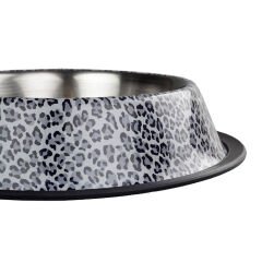 Oripet Beyaz Leopar Desen Çelik Mama Kabı 32 Oz 18 cm