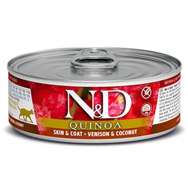 N-D Quinoa Skin Coat Geyik Etli Hindistan Cevizli Kedi Konserve Maması 80 Gr