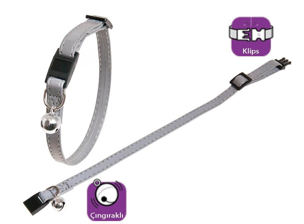 Karlie Gümüş Çıngıraklı Reflektörlü Kedi Tasması 30 cm