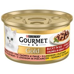 Purina Gourmet Parça Etli Somonlu Tavuklu Kedi Yaş Mama 85 gr x 24 Adet