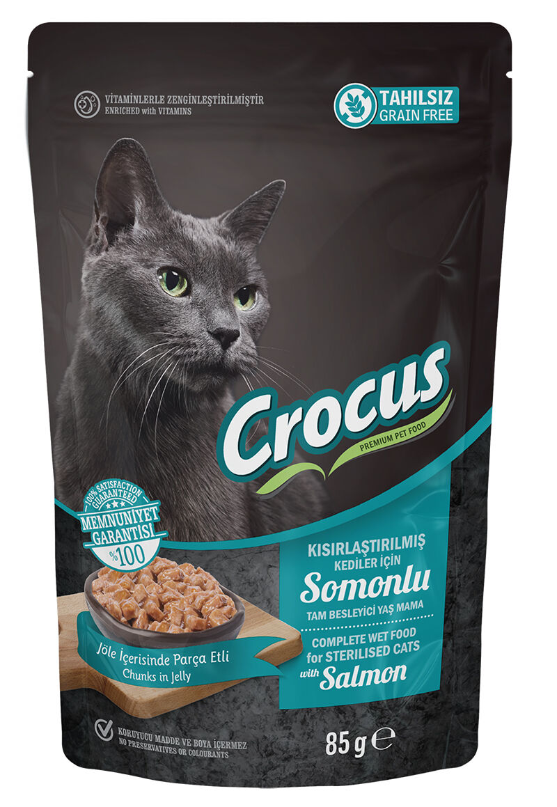 Crocus Tahılsız Kısırlaştırılmış Kedi Somonlu Yaş Mama 85 Gr