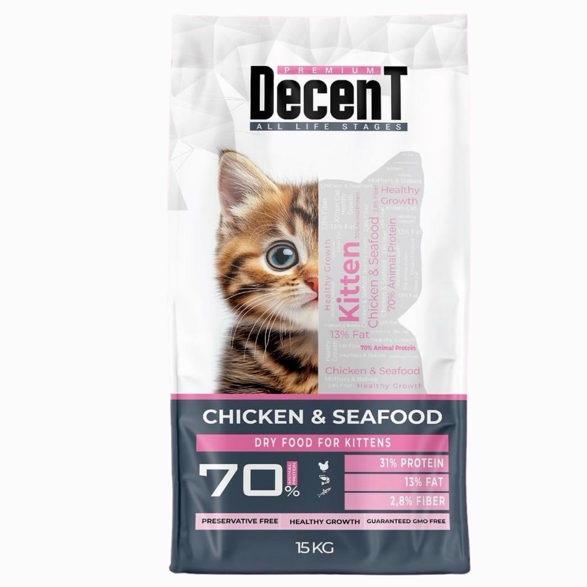 Decent Kitten Yavru Kedi Maması 15 Kg Tavuklu ve Balıklı