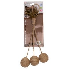 Eastland İpli Tüylü Çıngıraklı Hasır Top Kedi Oyuncağı 6 cm