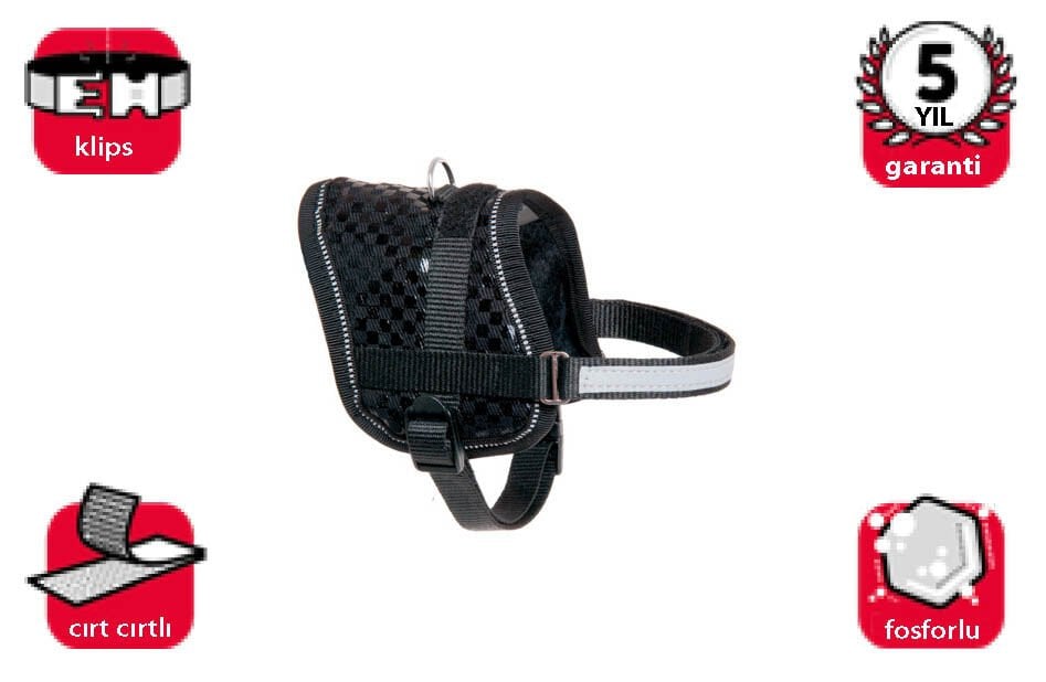 Karlie Siyah Reflektörlü İsimlikli Göğüs Tasması XS 31 - 40 Cm