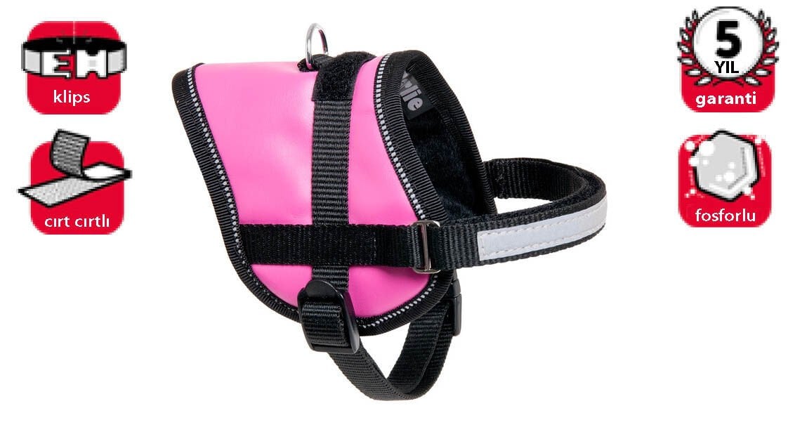 Karlie Pembe Reflektörlü İsimlikli Göğüs Tasması XS 31 - 40 Cm