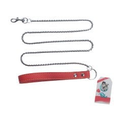 Polo Silver Deri Saplı Zincir Köpek Gezdirme Tasması 120 cm x 3 mm