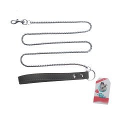 Polo Silver Deri Saplı Zincir Köpek Gezdirme Tasması 120Cm x 4 mm