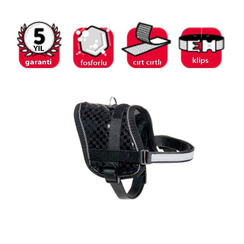 Karlie Siyah Reflektörlü İsimlikli Göğüs Tasması S 36-46 Cm