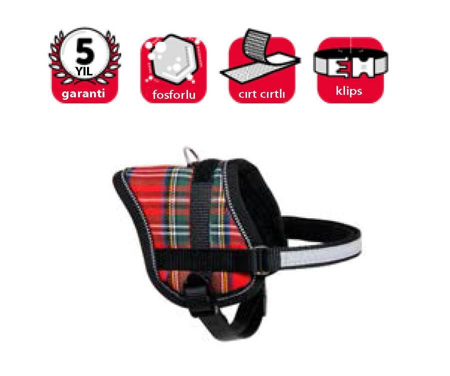 Karlie Kırmızı - Beyaz Reflektörlü İsimlikli Göğüs Tasması S 36-46 Cm