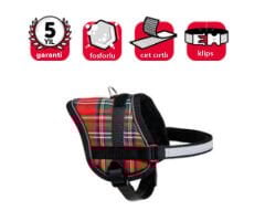 Karlie Kırmızı - Beyaz Reflektörlü İsimlikli Göğüs Tasması S 36-46 Cm