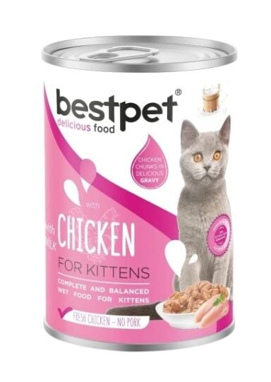 BestPet Tavuklu ve Sütlü Yavru Kedi Konservesi 400gr X 12 Adet
