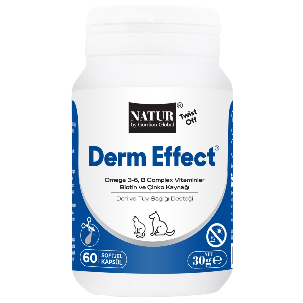 Natur Derm Effect Kedi Köpek Deri ve Tüy Sağlığı Destek 60 Soft Jel Kapsul 30 gr