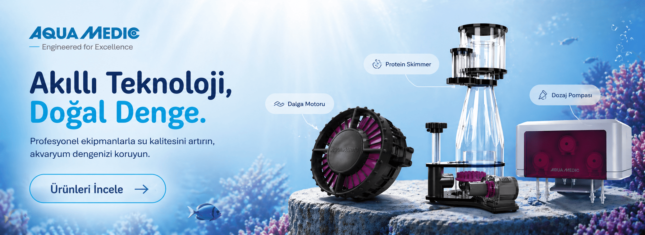aquamedic protein skimmer ve dalga motoru